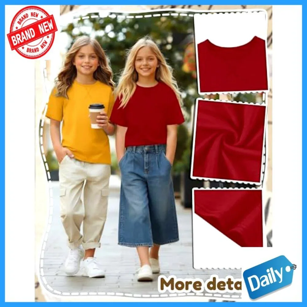 3 Pack Girls' Short Sleeve Tees Summer Casual Crew Neck Tops 5-14 Years